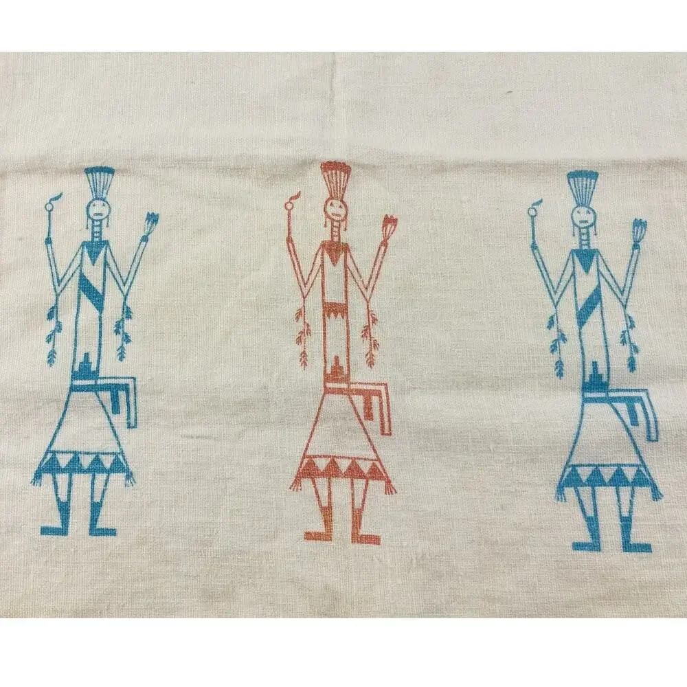 Southwest Native American Tea Towel Kachina Hand Culture Chief Leaves Fire Blue